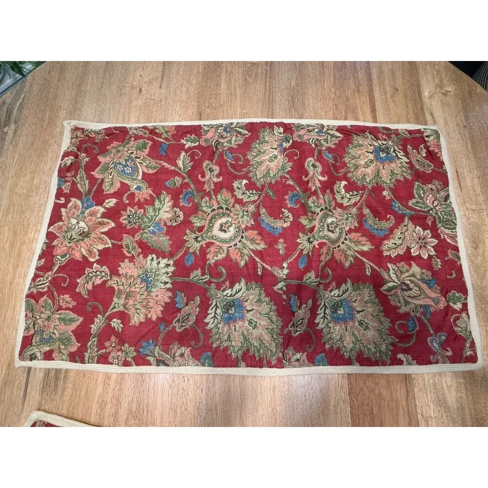 Chaps Annabelle 2 King Shams Red Jacobean Floral Paisley Jute Trim